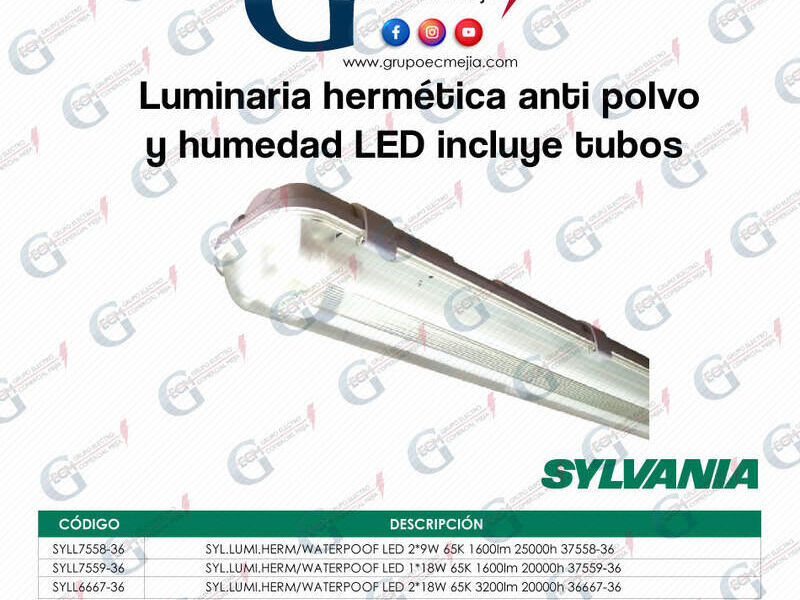 Luminaria Hermética Incluye Tubos Sylvania Grupo Electro Comercial Mejia Construex 0461