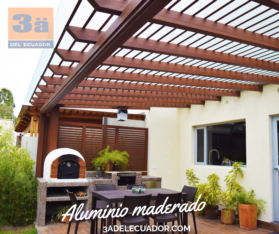 Pergola de aluminio maderado 3A DEL ECUADOR Construex