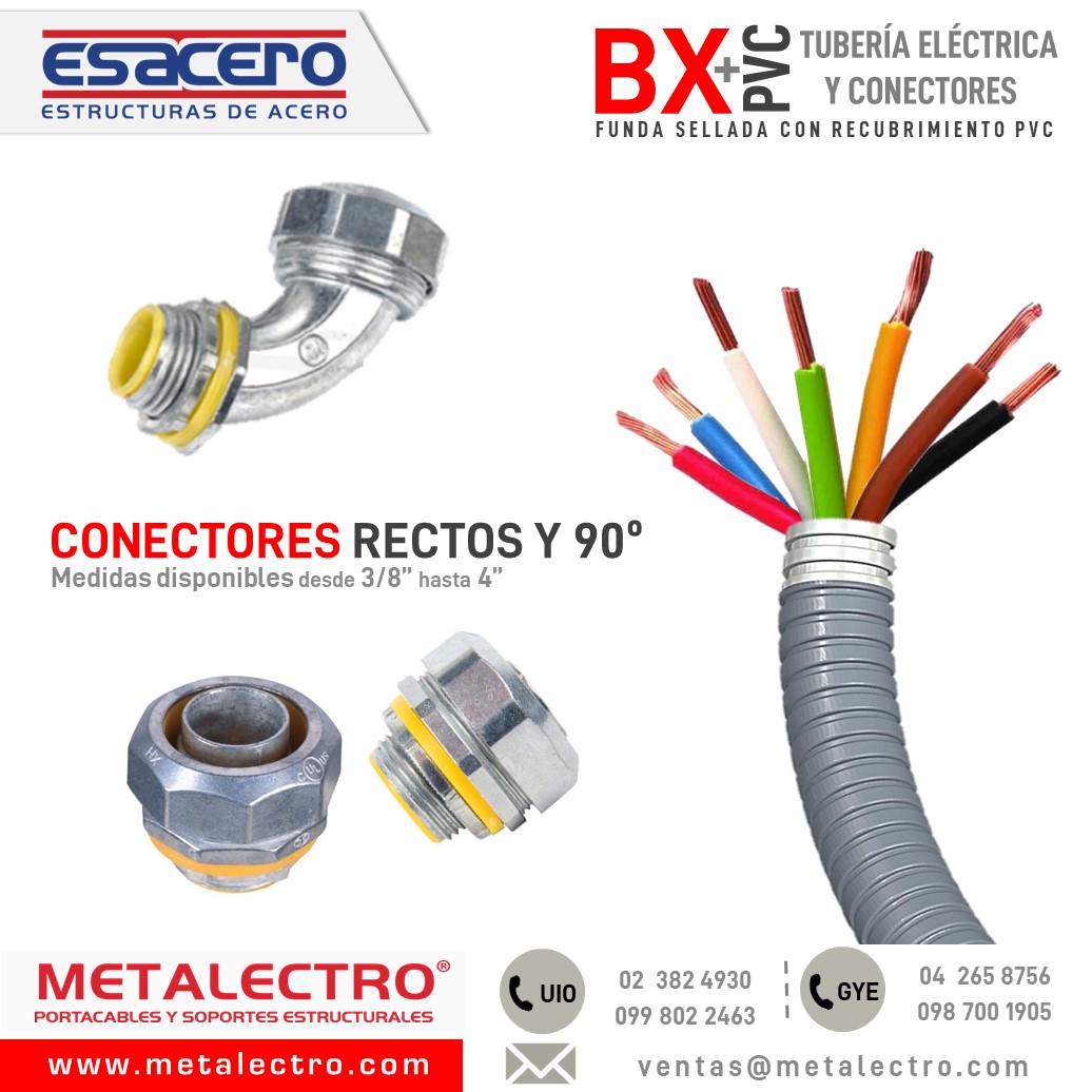 Conector recto BX+PVC (Funda Sellada) Esacero S.A. Construex